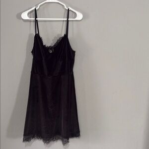 Gothic witchy babydoll Elegant Black Midi velvet  Dress with Lace Details